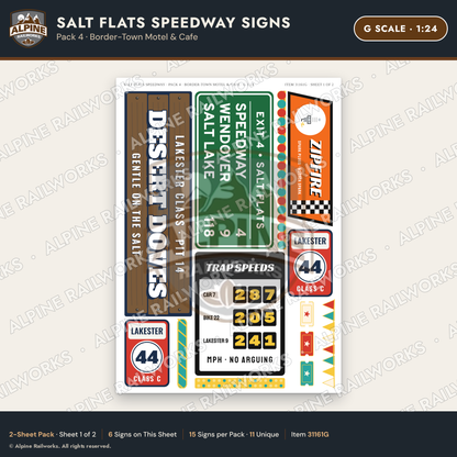 Alpine Railworks 31161G G Scale Racing Signs - Salt Flats Speedway