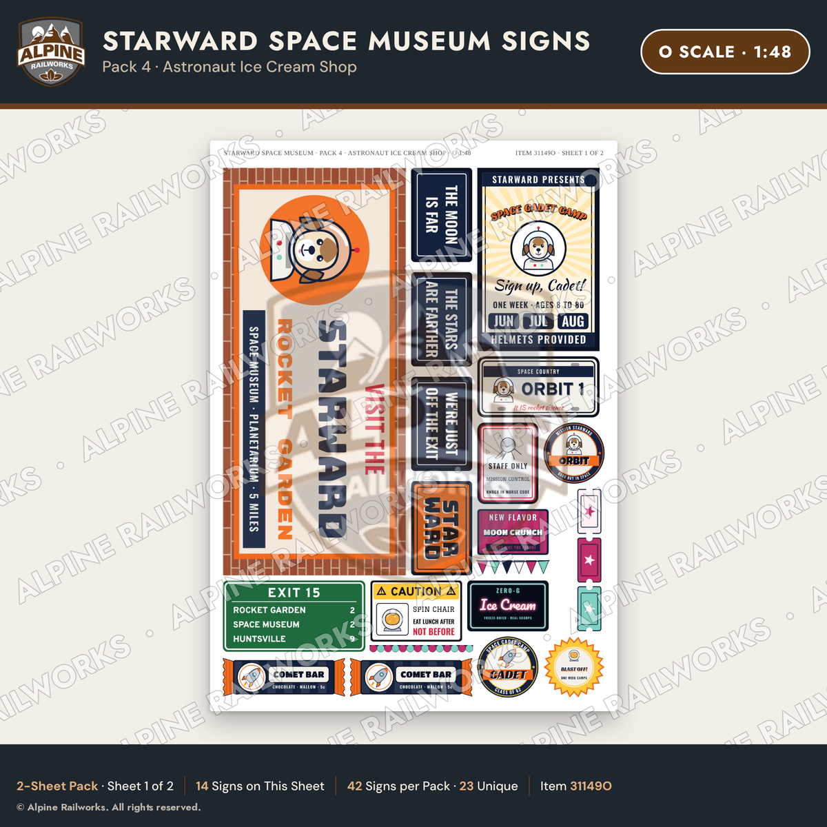 Alpine Railworks 31149O O Scale Roadside Signs - Space Museum