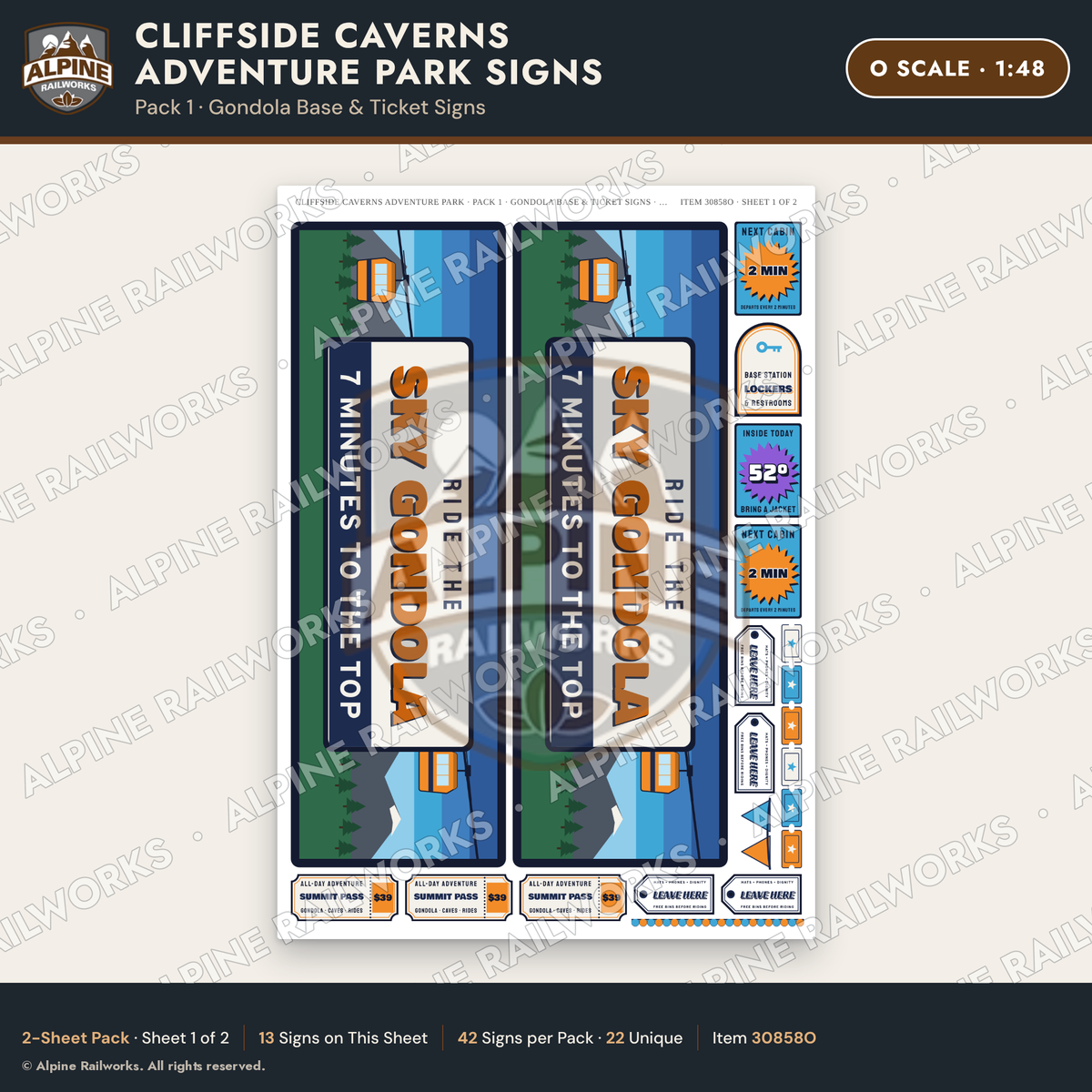 Alpine Railworks 30858O O Scale Roadside Signs - Cave Adventure Park