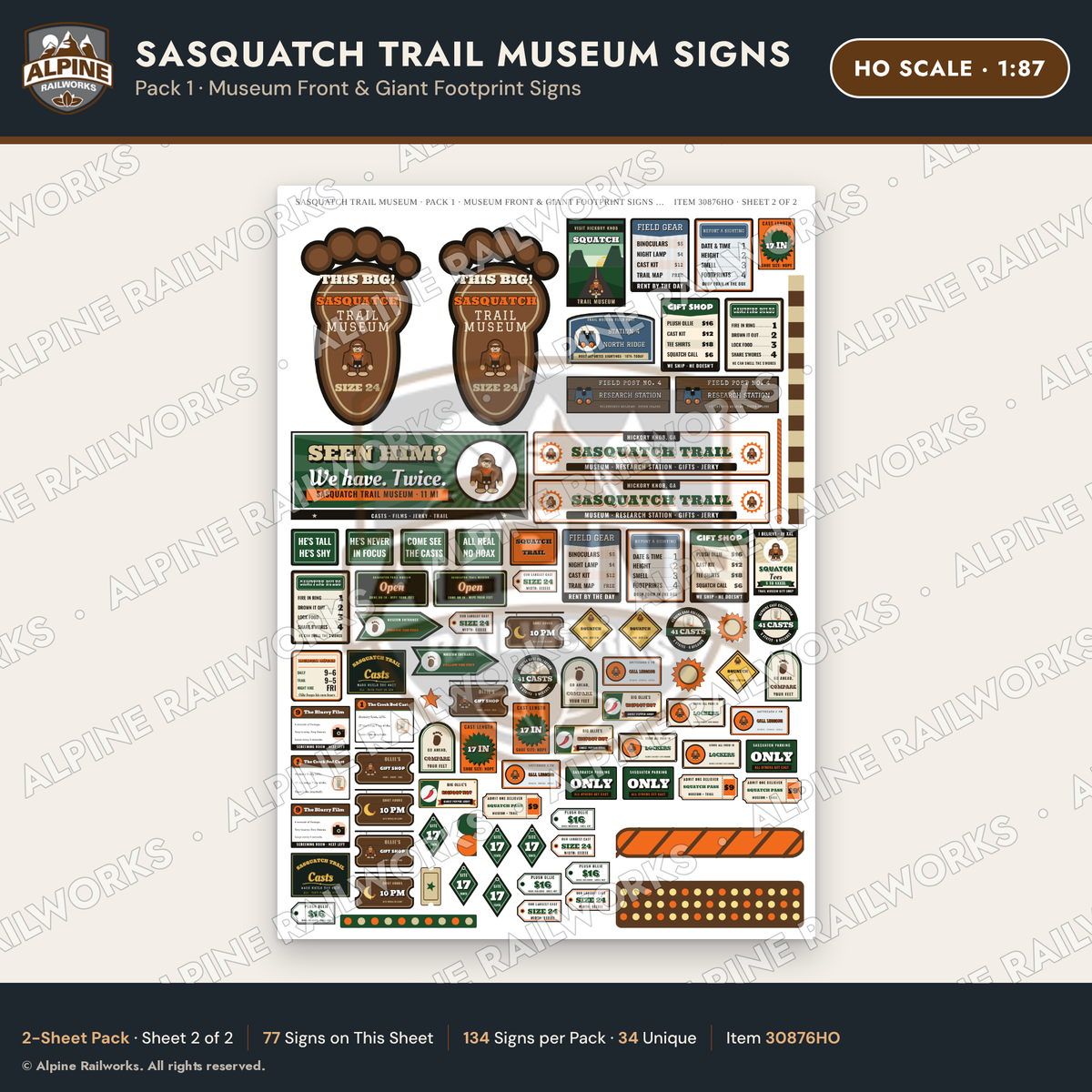 Alpine Railworks 30876HO HO Scale Roadside Signs - Bigfoot Museum