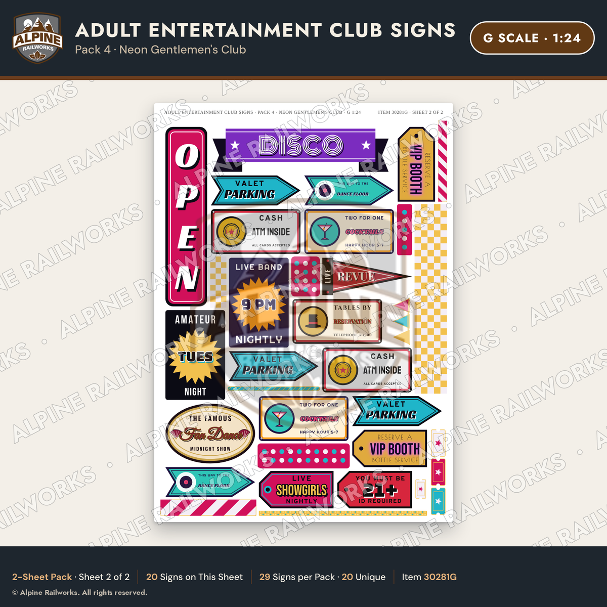 Alpine Railworks 30281G G Scale Adult Entertainment Club Signs