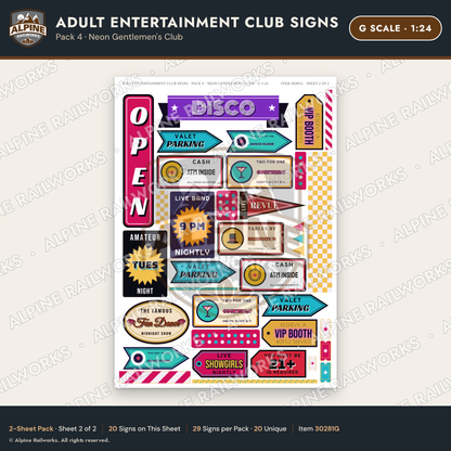 Alpine Railworks 30281G G Scale Adult Entertainment Club Signs