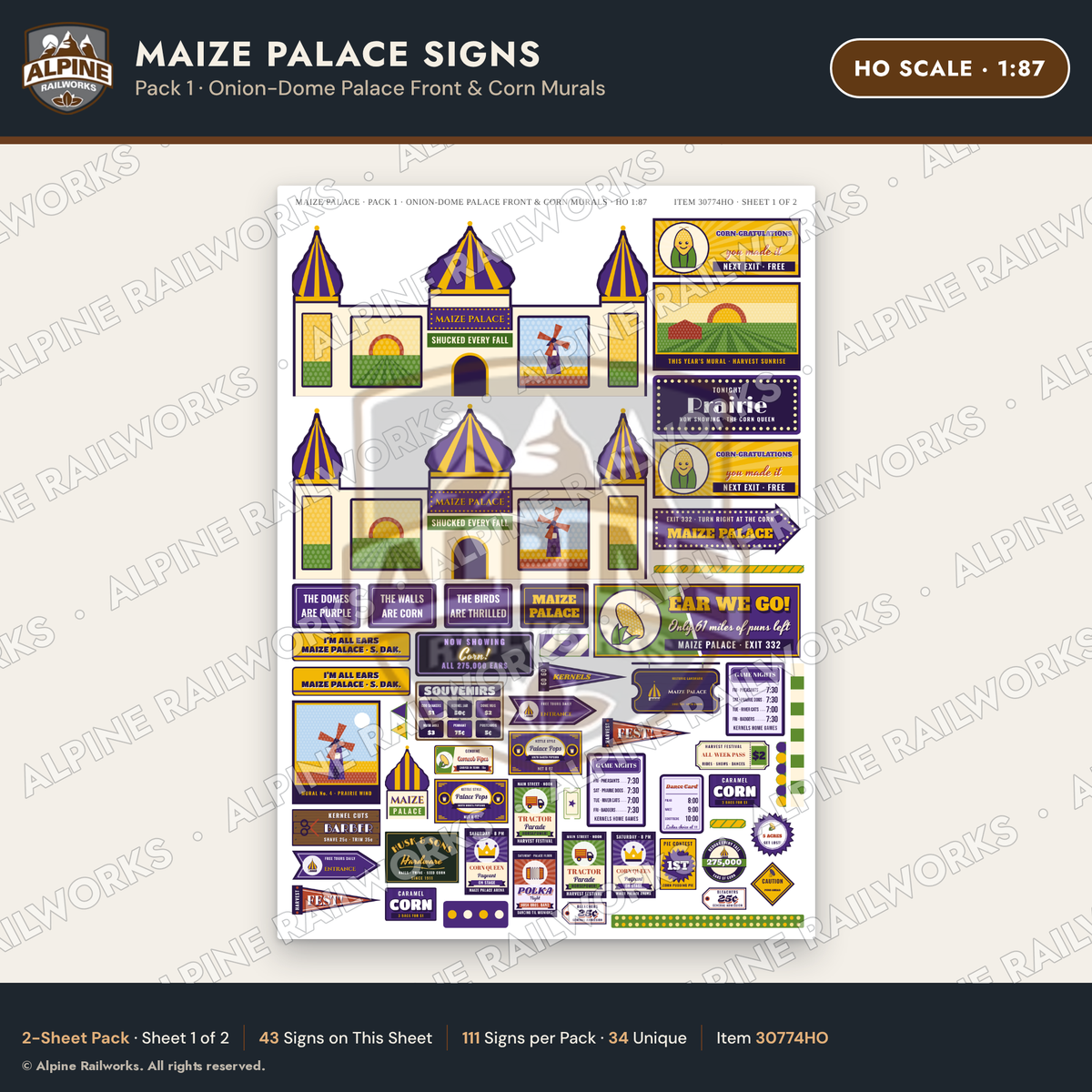 Alpine Railworks 30774HO HO Scale Roadside Signs - Corn Palace
