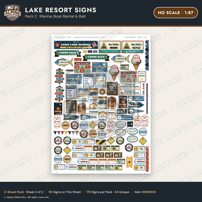 Alpine Railworks 30693HO HO Scale Lake Resort Signs - Marina