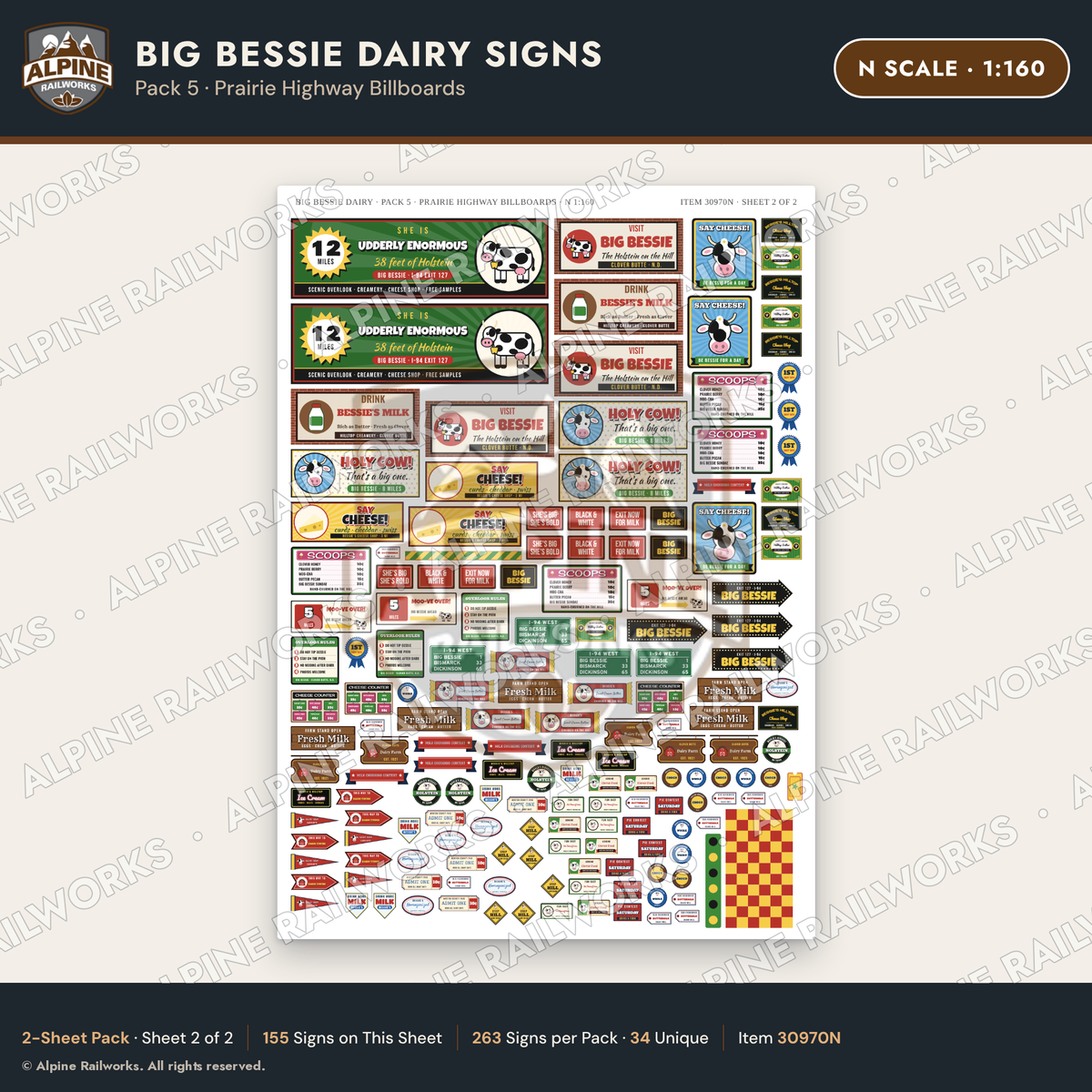 Alpine Railworks 30970N N Scale Roadside Signs - Giant Cow Dairy