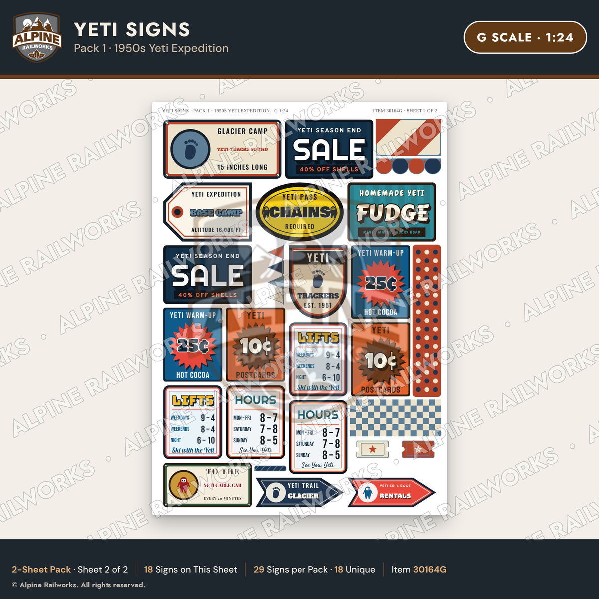 Alpine Railworks 30164G G Scale Yeti Signs - 1950s Yeti Expedition