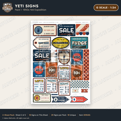 Alpine Railworks 30164G G Scale Yeti Signs - 1950s Yeti Expedition