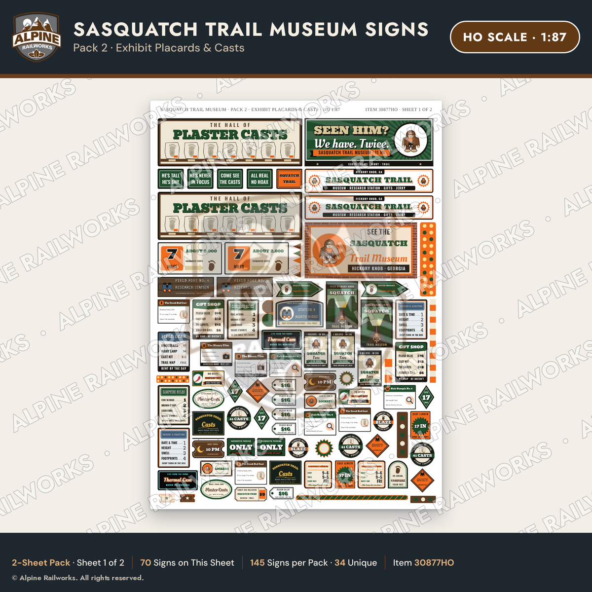 Alpine Railworks 30877HO HO Scale Roadside Signs - Bigfoot Museum