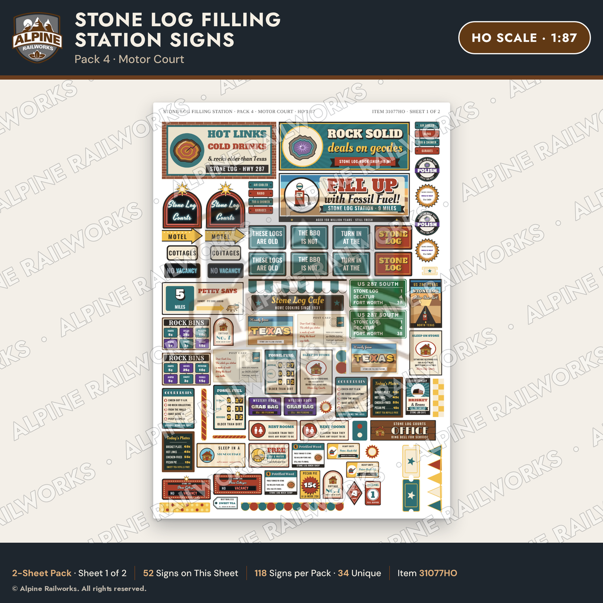 Alpine Railworks 31077HO HO Scale Roadside Signs - Petrified Wood