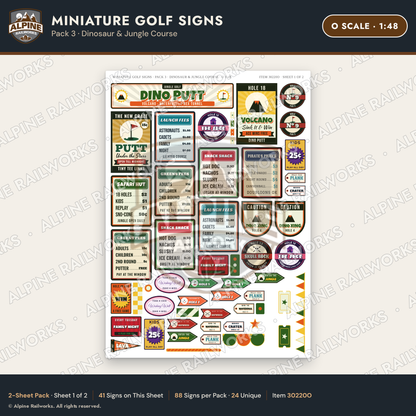 Alpine Railworks 30220O O Scale Miniature Golf Signs - Dinosaur