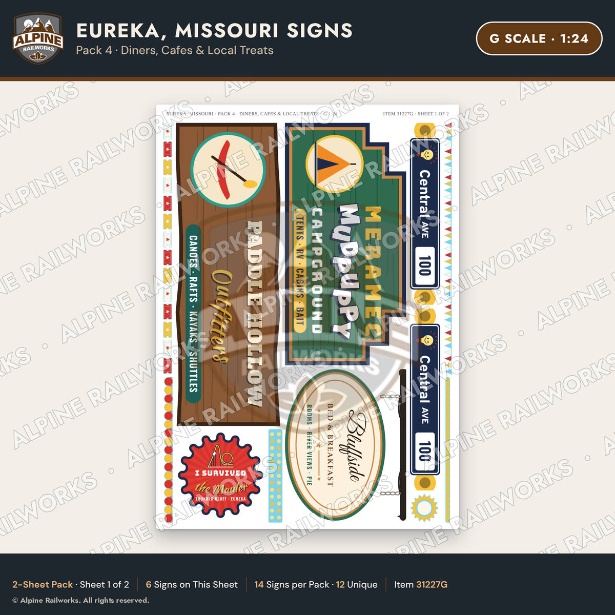 Alpine Railworks 31227G G Scale Eureka MO Signs - Diners & Cafes