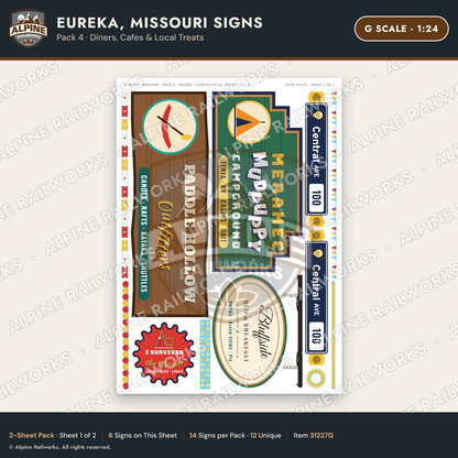 Alpine Railworks 31227G G Scale Eureka MO Signs - Diners & Cafes