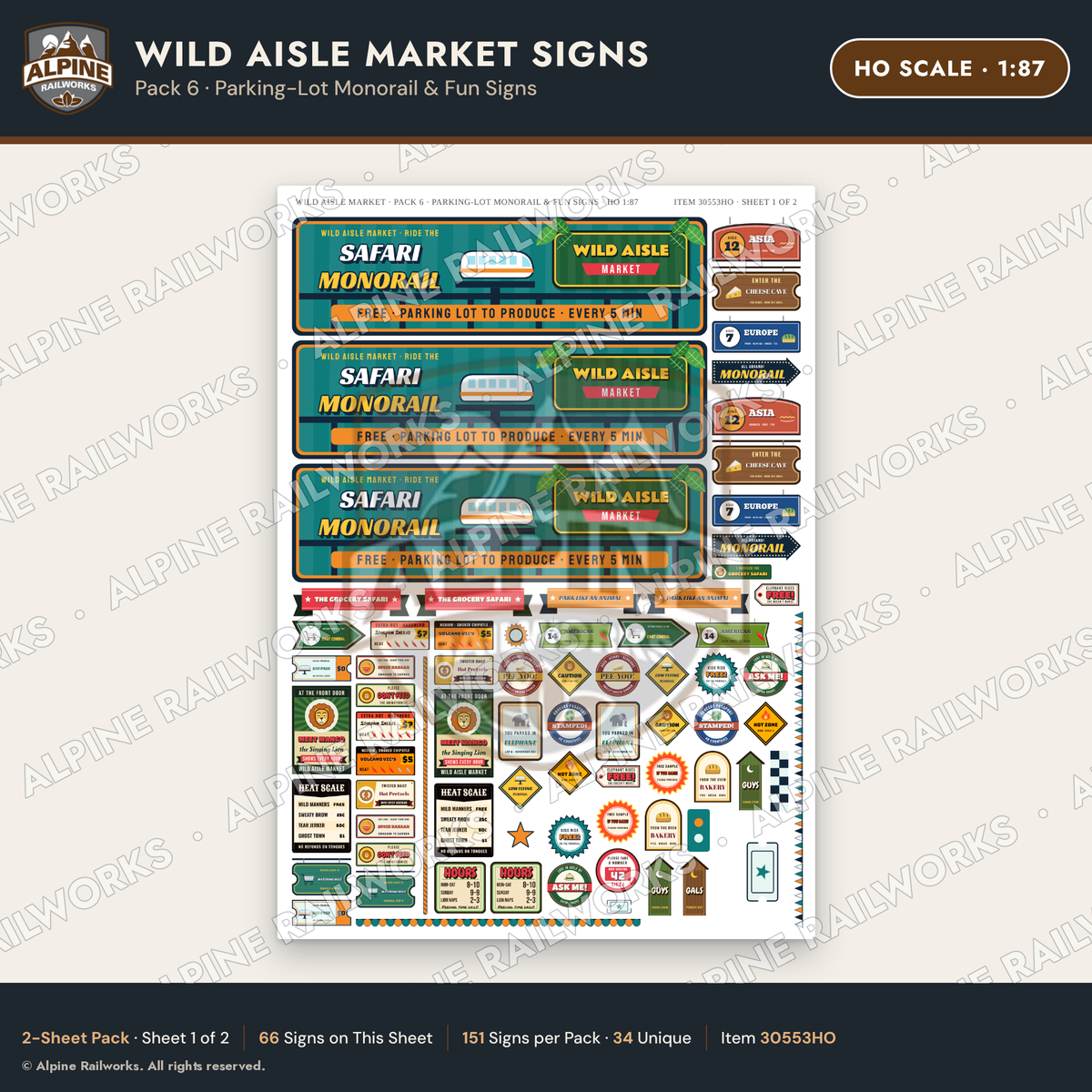 Alpine Railworks 30553HO HO Scale Roadside Signs - Jungle Grocery