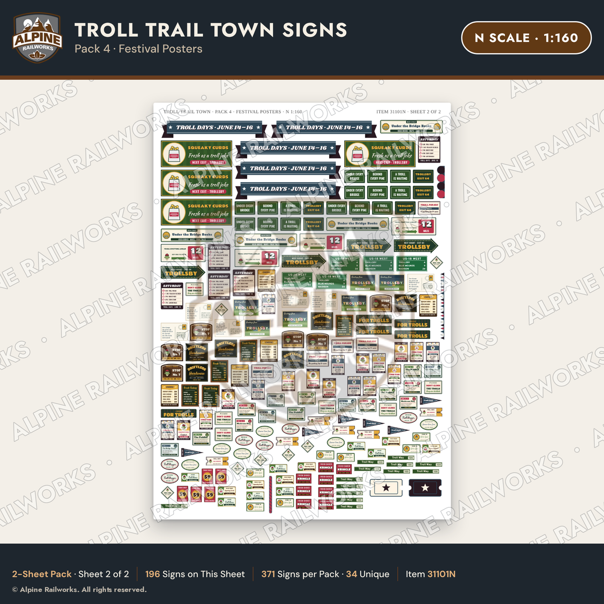 Alpine Railworks 31101N N Scale Roadside Attraction Signs - Troll Town