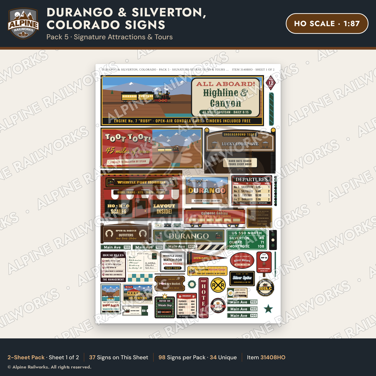 Alpine Railworks 31408HO HO Scale Durango CO Signs - Attractions