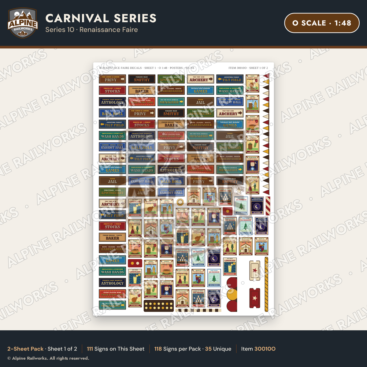 Alpine Railworks 30010O O Scale Carnival Signs - Renaissance Faire