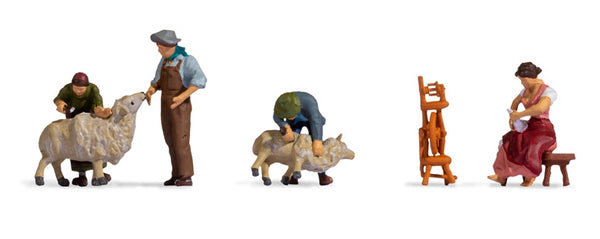 Noch 15751 HO Scale Sheep Shearing -- 4 People, 2 Sheep