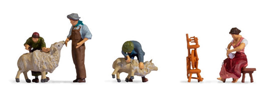 Noch 15751 HO Scale Sheep Shearing -- 4 People, 2 Sheep