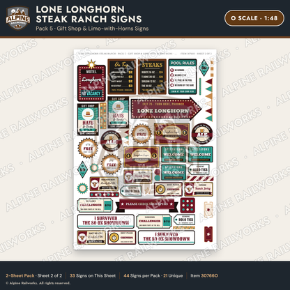 Alpine Railworks 30766O O Scale Roadside Signs - Big Steakhouse