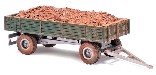 Busch 44922 HO Scale 1958 Low-Sided Farm Trailer - Assembled -- With Manure Load (Weathered, green)