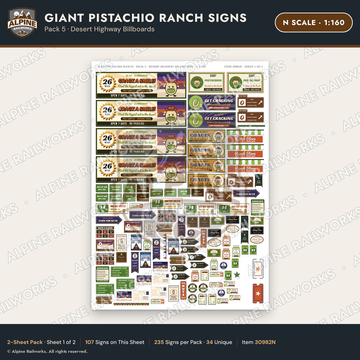 Alpine Railworks 30982N N Scale Roadside Signs - Giant Pistachio