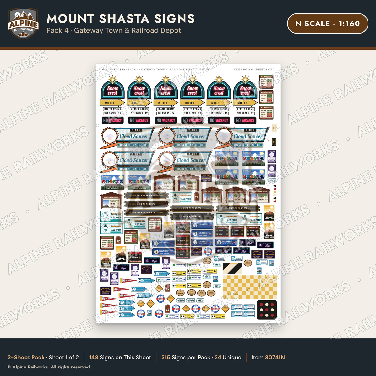 Alpine Railworks 30741N N Scale Tourist Signs - Mount Shasta