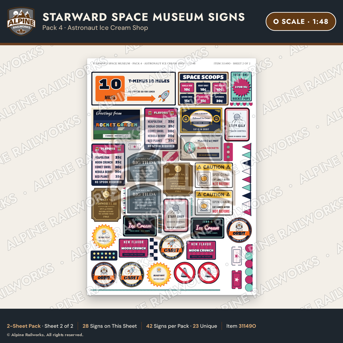 Alpine Railworks 31149O O Scale Roadside Signs - Space Museum