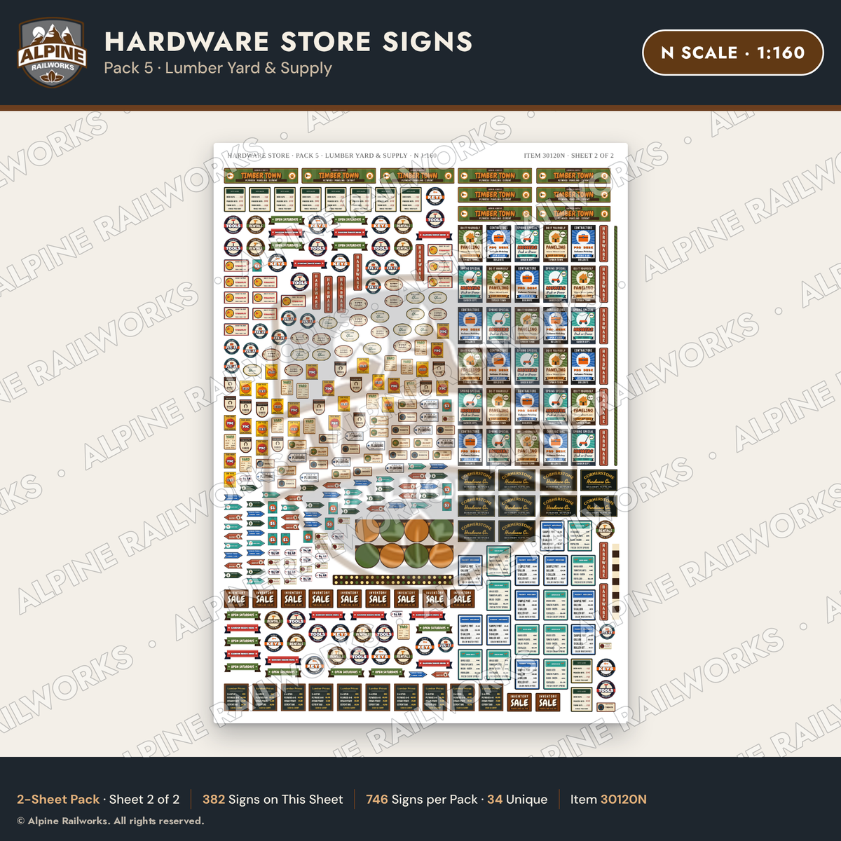 Alpine Railworks 30120N N Scale Hardware Store Signs - Lumber Yard