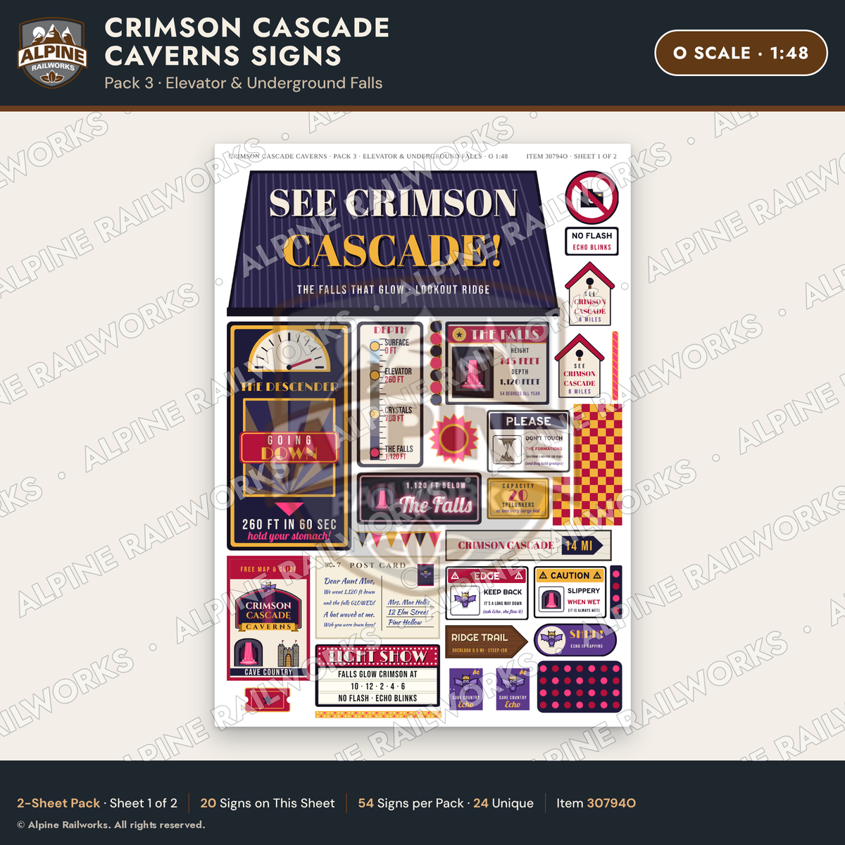 Alpine Railworks 30794O O Scale Roadside Attraction Signs - Caverns
