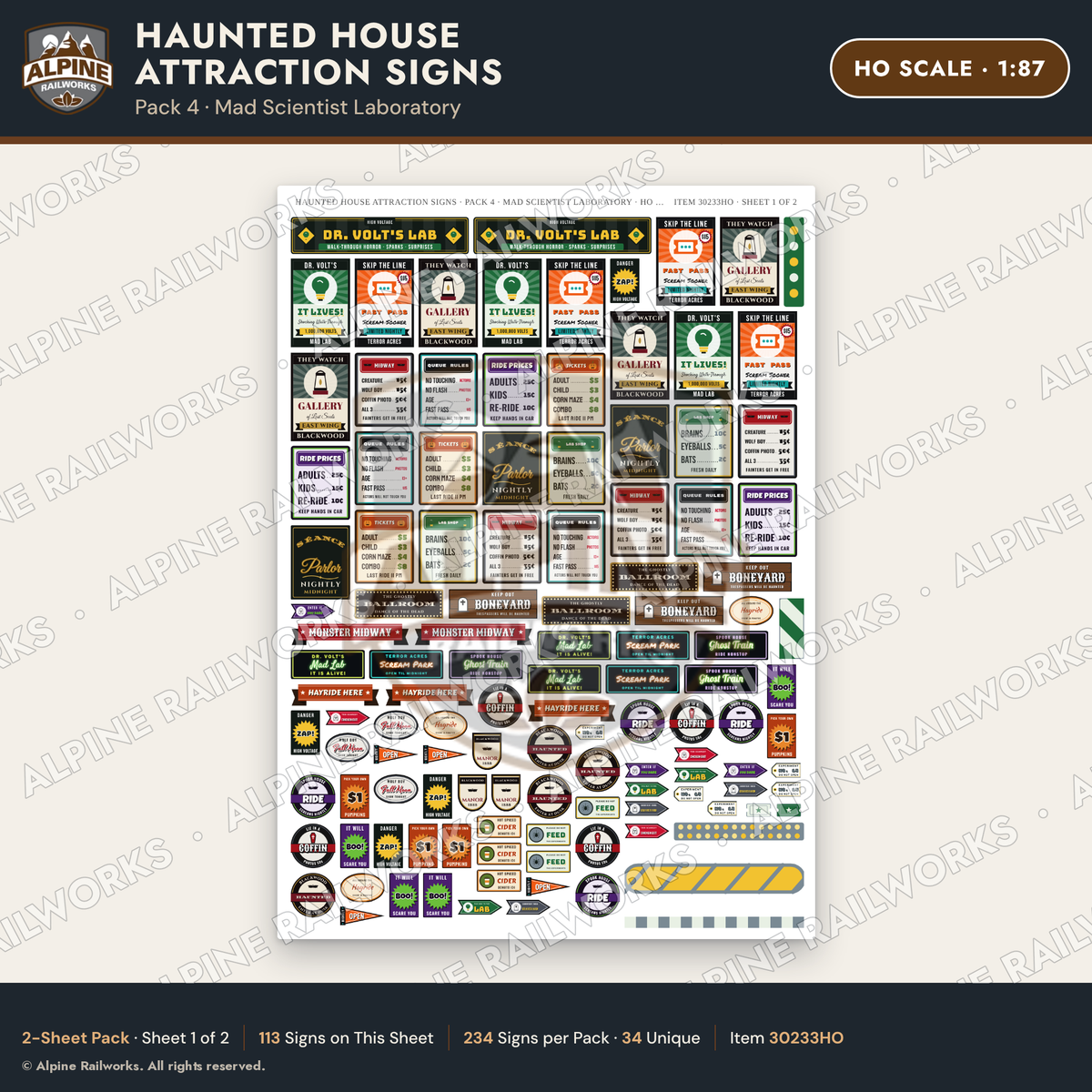 Alpine Railworks 30233HO HO Scale Haunted House Attraction Signs