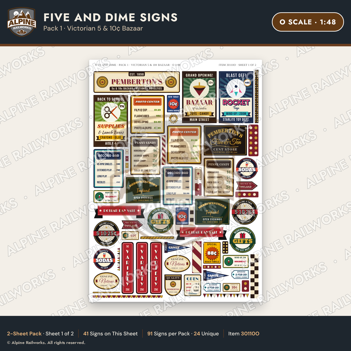 Alpine Railworks 30110O O Scale Five and Dime Signs - Victorian 5