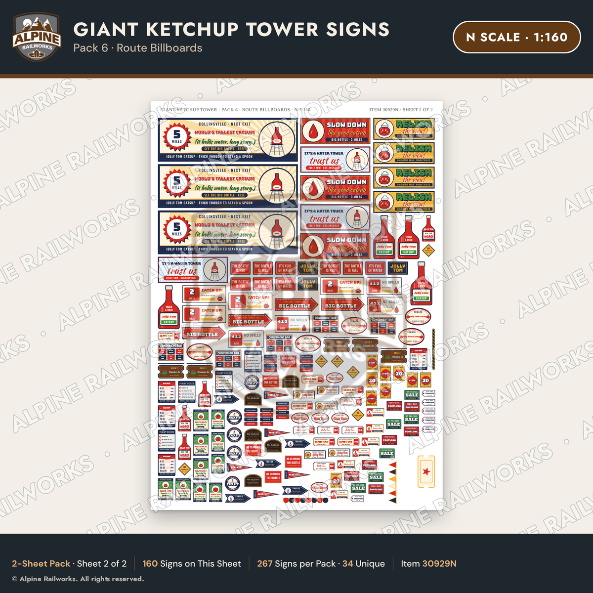 Alpine Railworks 30929N N Scale Roadside Signs - Ketchup Bottle Tower