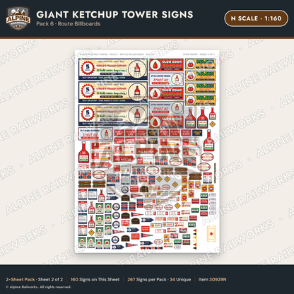 Alpine Railworks 30929N N Scale Roadside Signs - Ketchup Bottle Tower