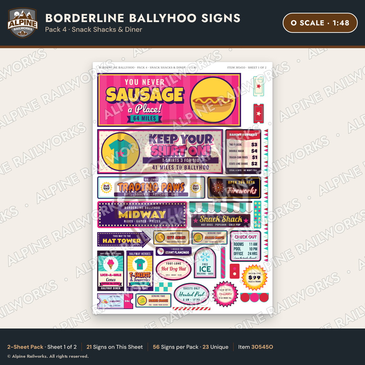 Alpine Railworks 30545O O Scale Roadside Signs - Border Tourist Stop