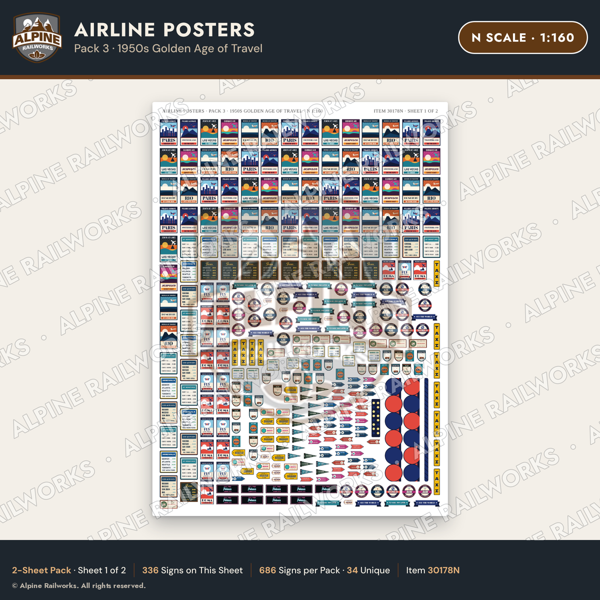 Alpine Railworks 30178N N Scale Airline Posters - Golden Age of Travel