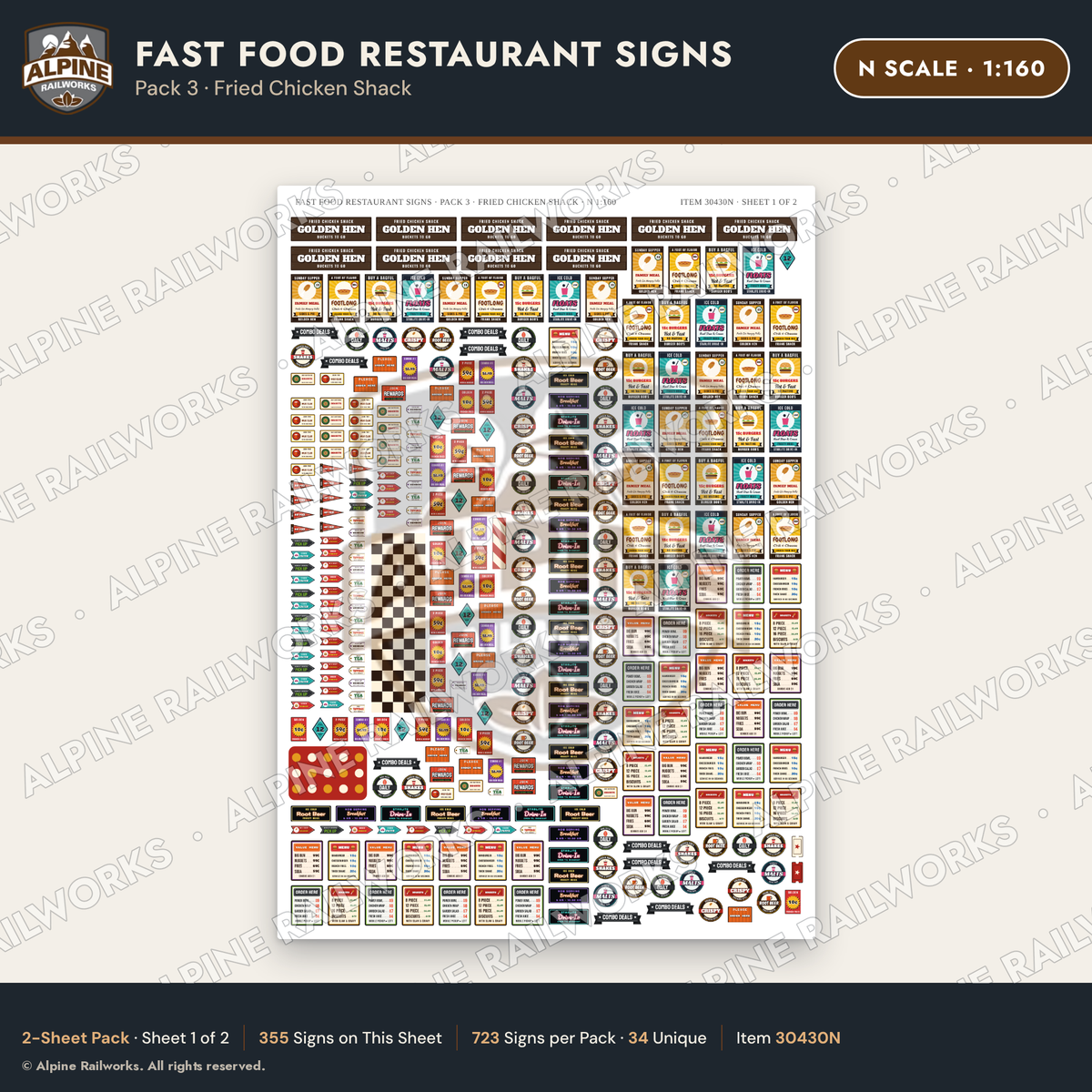 Alpine Railworks 30430N N Scale Fast Food Restaurant Signs