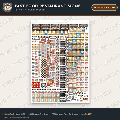 Alpine Railworks 30430N N Scale Fast Food Restaurant Signs