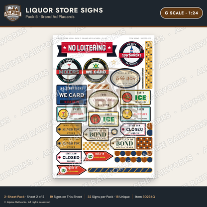 Alpine Railworks 30294G G Scale Liquor Store Signs - Brand Ad Placards