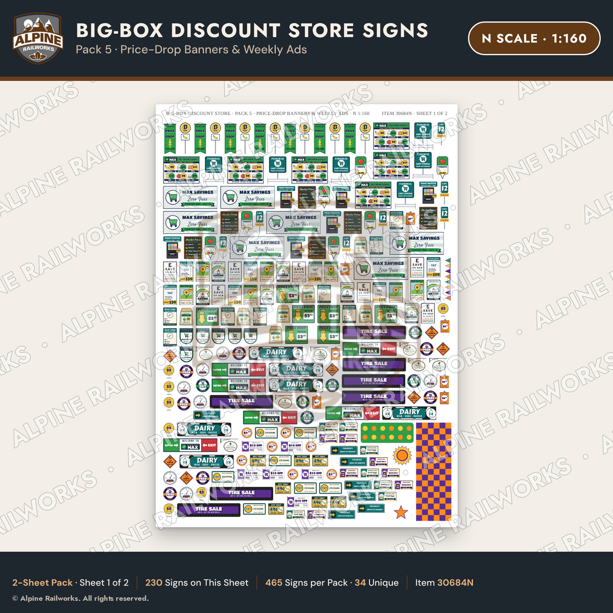 Alpine Railworks 30684N N Scale Big-Box Discount Store Signs