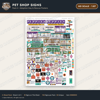 Alpine Railworks 30665HO HO Scale Pet Shop Signs - Adoption Day