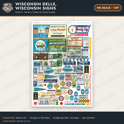 Alpine Railworks 31353HO HO Scale Wisconsin Dells Signs - Diners