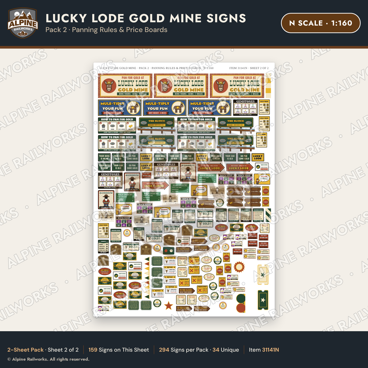 Alpine Railworks 31141N N Scale Roadside Signs - Gold Panning Mine