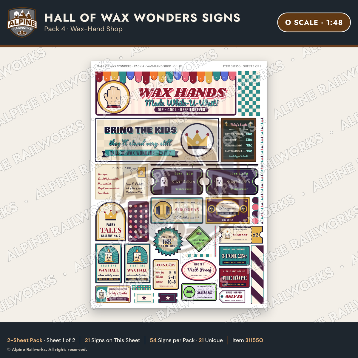 Alpine Railworks 31155O O Scale Roadside Attraction Signs - Wax Museum