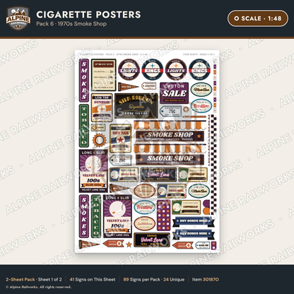 Alpine Railworks 30187O O Scale Cigarette Posters - 1970s Smoke Shop