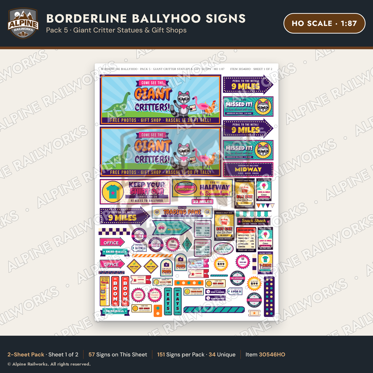 Alpine Railworks 30546HO HO Scale Roadside Signs - Border Tourist Stop