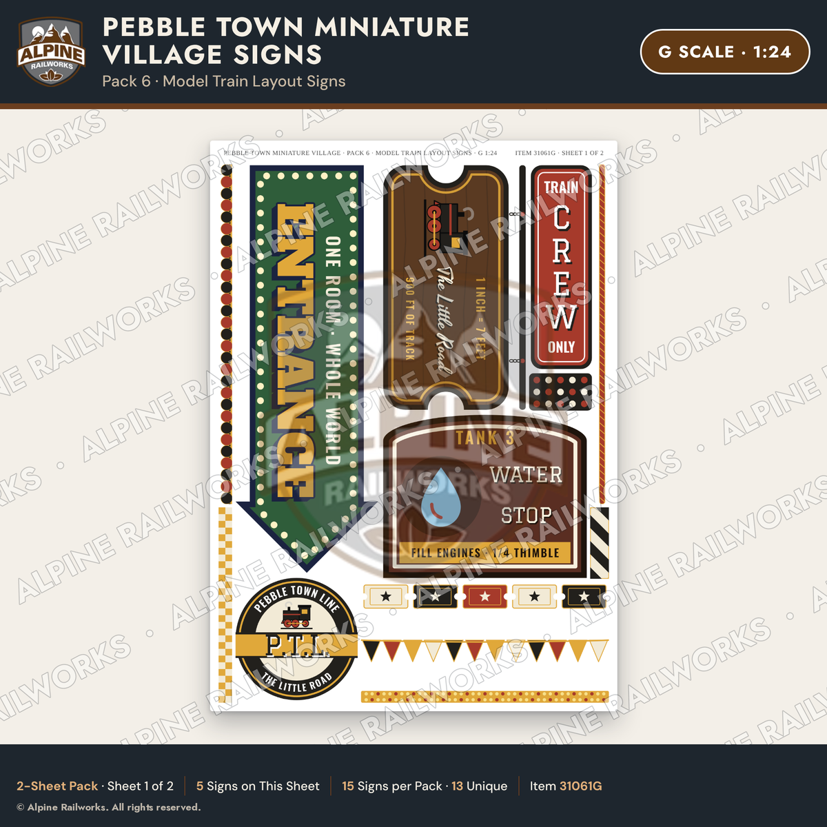 Alpine Railworks 31061G G Scale Roadside Signs - Miniature Village