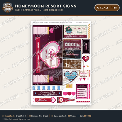 Alpine Railworks 30698O O Scale Honeymoon Resort Signs - Entrance Arch