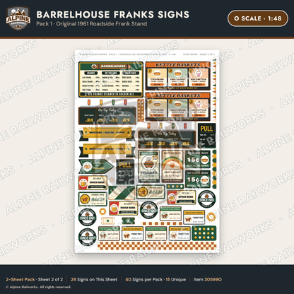 Alpine Railworks 30599O O Scale Fast Food Signs - Hot Dogs