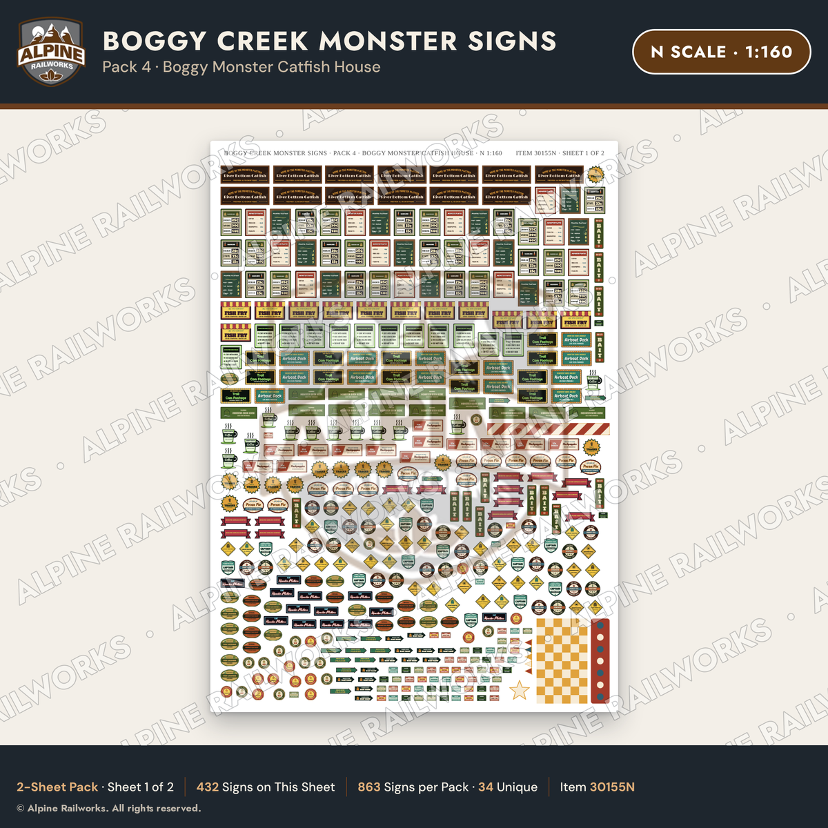 Alpine Railworks 30155N N Scale Boggy Creek Monster Signs