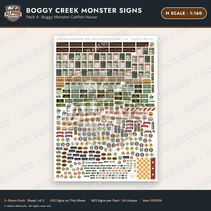 Alpine Railworks 30155N N Scale Boggy Creek Monster Signs